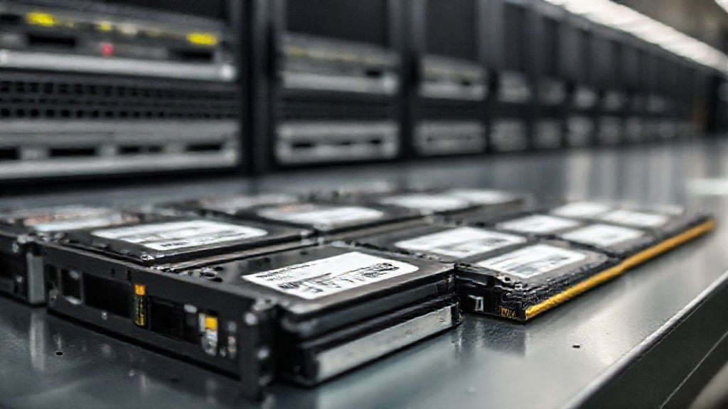 HP server hard drives and RAM modules on table